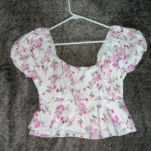 Floral Puff Sleeve Top - Pink